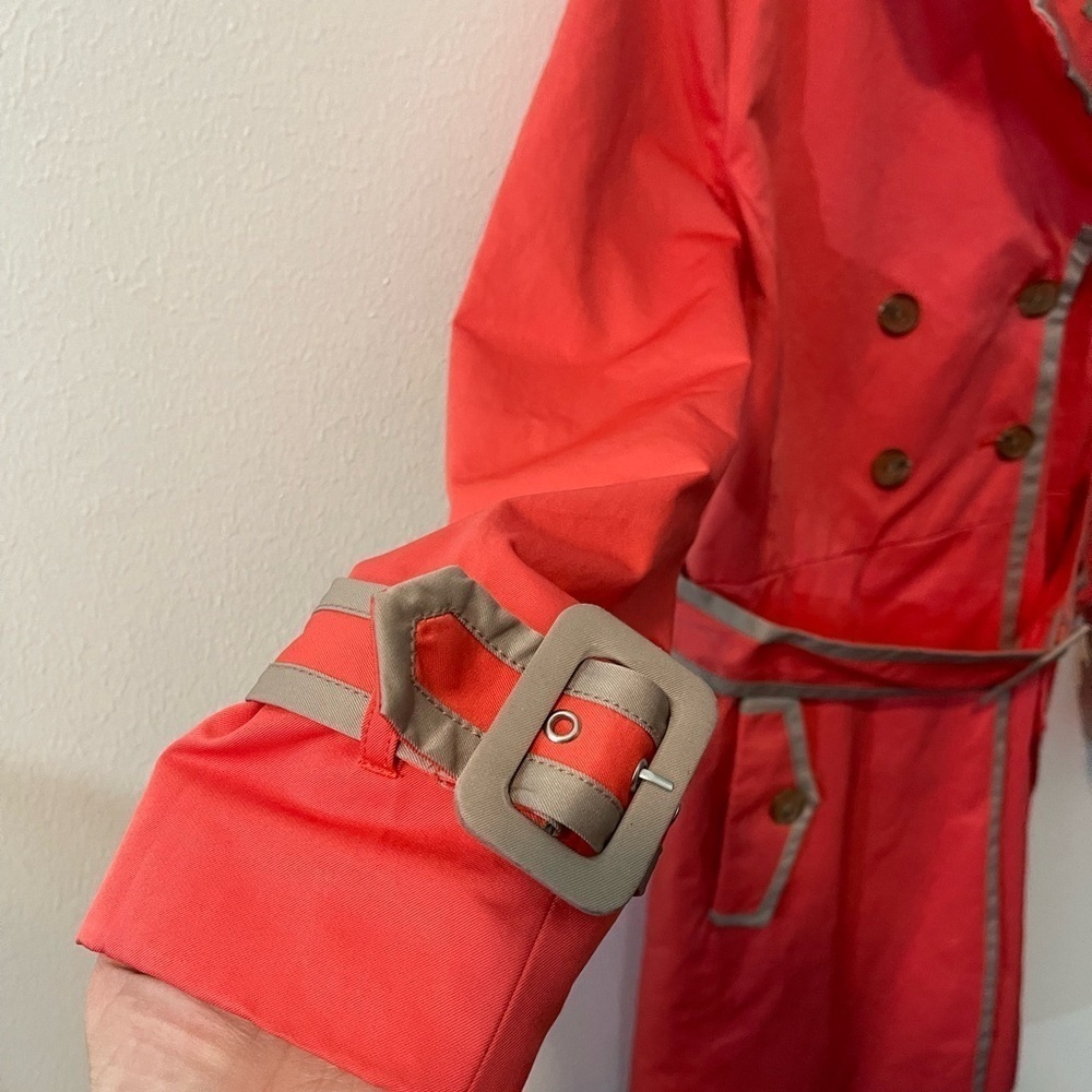 Banana Republic Coral Tan Trim Trench Coat Women’s Sz M with Belt - Picture 3 of 12
